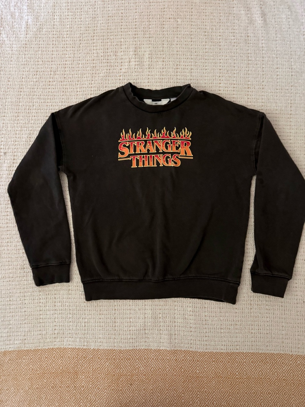 H&M and Netflix Black Stranger Things Flame Logo Crewneck